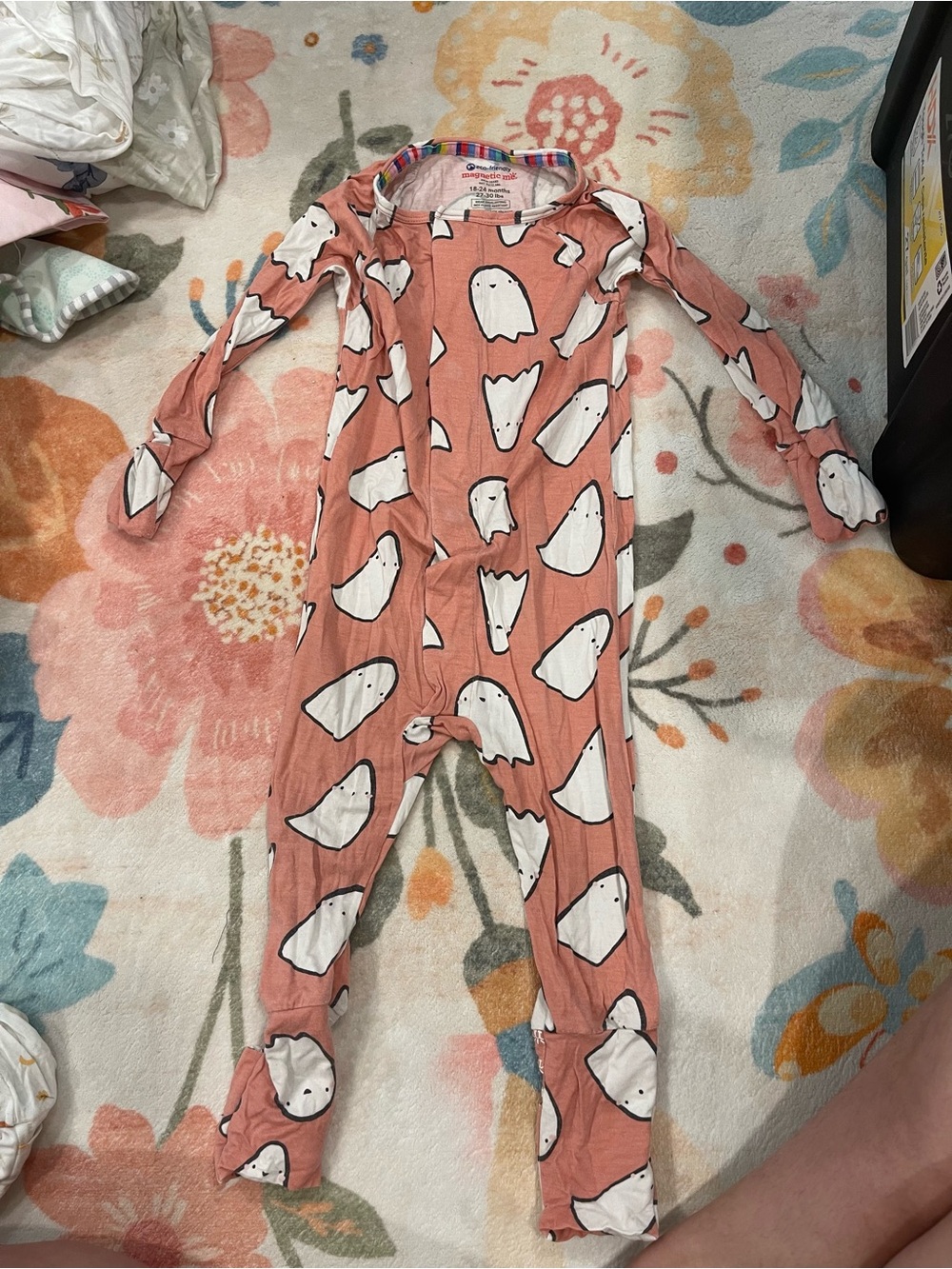 Magnetic Me Coral Pink Ghost Print One-Piece Bodysuit